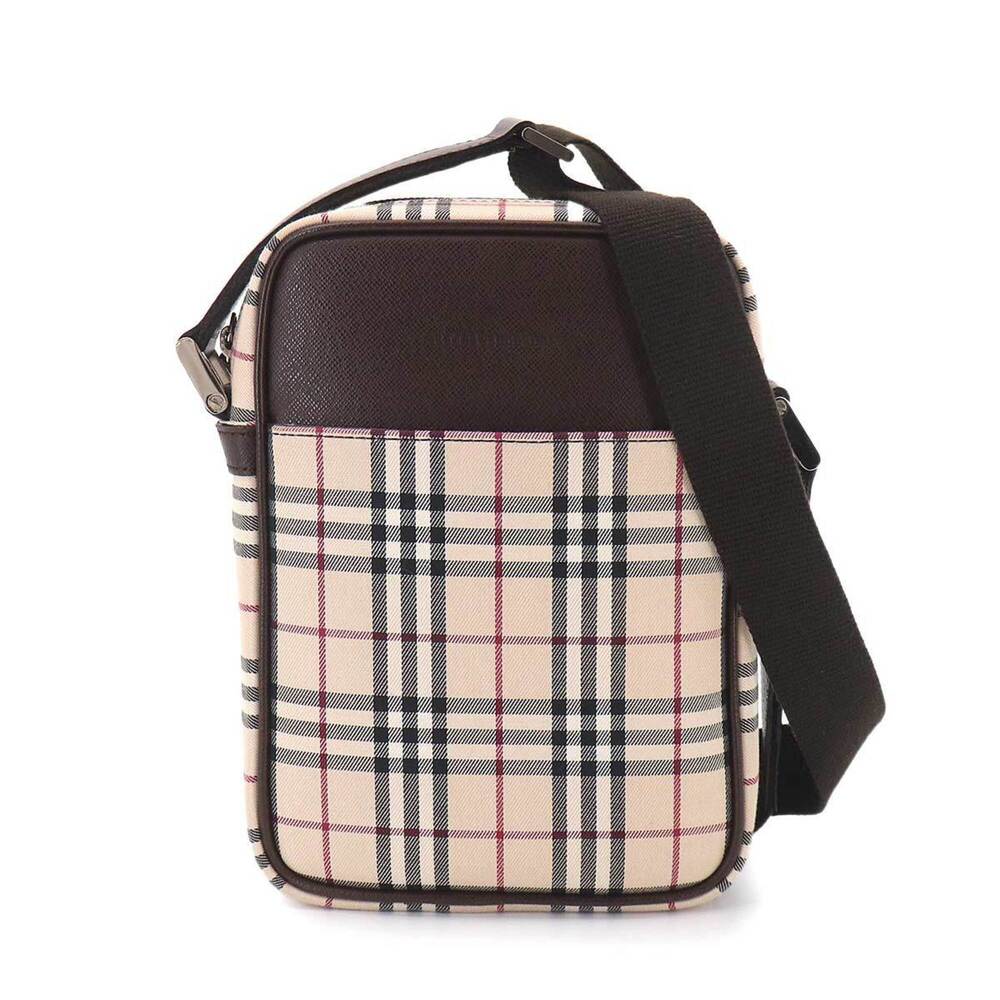 Burberry Nova Check Shoulder Handbag, Canvas and Leather, Beige/Brown, Silver...